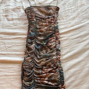 Windsor Strapless Ruched Dress in Blue and Brown